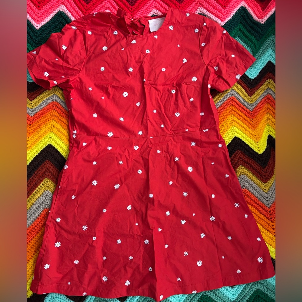 Ban.do Easy Dress Shift Style Red White Daisy Print Knee Length